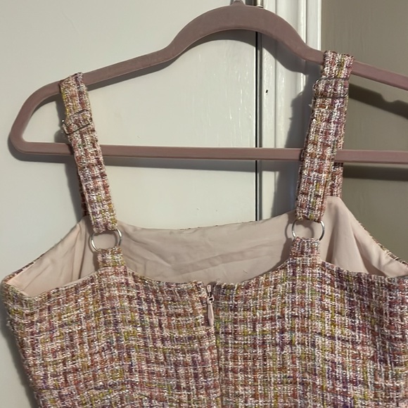 NWT Likely Pink Tweed Metallic Shimmer Ruffle Dress - Picture 4 of 5